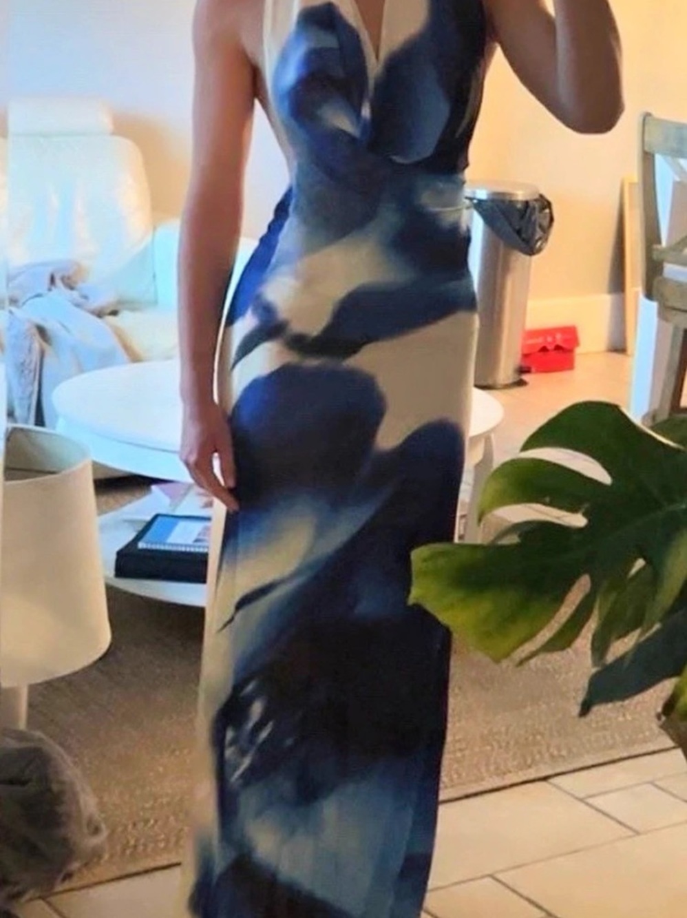 Peppermayo Only A Feeling Cowl Neck Maxi Dress Blue & White